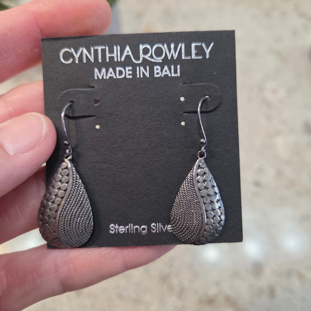 Cynthia Rowley Bali Sterling Silver 925 Teardrop Textured Drop Earrings Mens